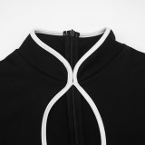 Solid Color Long Sleeve Hollow Out Mini Dress GSZM-C26DS445