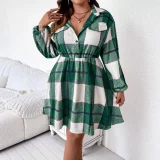 Long Sleeve Plaid Casual Dress HNIF-DHN247