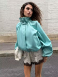 Loose Puff Sleeve Satin Shirt GHYX-XYY026