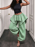 Irregular Plaid Printed Wide Leg Pants HNIF-YY058