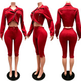 Long Sleeve Zipper Top Seventh Pant Suit CM-61020
