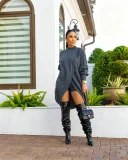 Solid Color Knits Long Sleeve Two Piece Shorts Set CM-61028