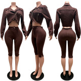 Long Sleeve Zipper Top Seventh Pant Suit CM-61020