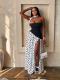 Polka Dot Printed Patchwork Split Maxi Dress(With Scarf) GADE-92741