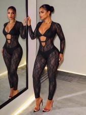 Lace See Through Deep V Neck Jumpsuit GHYX-TXY5594