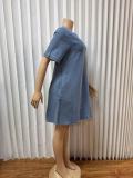 Short Sleeve Loose Denim Mini Dress GMYU-6752