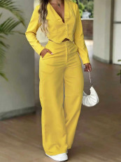 Solid Color Long Sleeve Zipper Two Piece Pants Set MIL-343