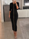 Long Sleeve Zipper Knits Maxi Dress HNIF-GY349