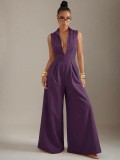 Sleeveless Zipper Solid Color Loose Jumpsuit GQLK-0827