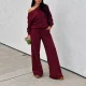 Solid Color Slash Shoulder Top Pants Suit HNIF-YF413