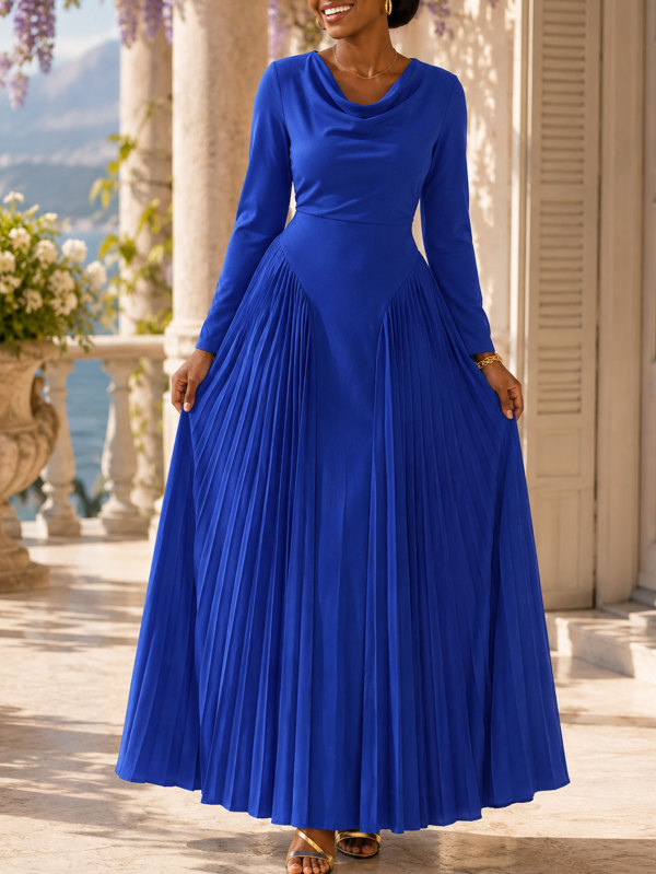 Long Sleeve Solid Color Ruched Maxi Dress HNIF-YY053