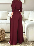 Solid Color Tie Up Loose Two Piece Pants Set MIL-L423