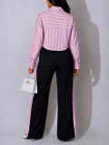 Long Sleeve Stripe Top Wide Leg Pants Suit HNIF-GY357