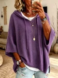 Plus Size Long Sleeve Knits Drawstring Hooded Sweatshirt GSXL-GCY-1523