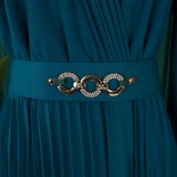 Plus Size V Neck Solid Color Midi Dress GATE-497