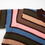 Contrast Color Stripe Long Sleeve Knits Top MXBF-Q26TP149