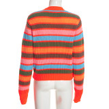 Contrast Color Stripe Long Sleeve Knits Top MXBF-Q26TP149