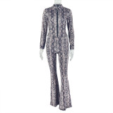 Snake Printed Long Sleeve Top Pants 2 Piece Set GJYO-JS919139