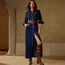 Long Sleeve Single Breasted Long Dress(Without Belt) GDAM-218769