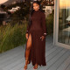 Solid Color Long Sleeve Ruched Maxi Dress GJYO-JD302895