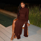 Solid Color Long Sleeve Ruched Maxi Dress GJYO-JD302895