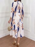 Printed Long Sleeve Lace Patchwork Midi Dress GYLY-11330