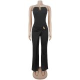 Solid Color Off Shoulder Tube Top Jumpsuit BY-7882