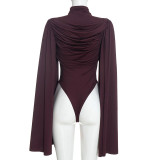 Solid Color Long Sleeve Ruched Bodysuit GSZM-Q26BS280