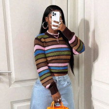 Contrast Color Stripe Long Sleeve Knits Top MXBF-Q26TP149