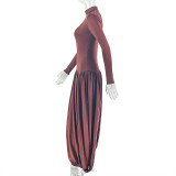 Solid Color Long Sleeve Ruched Maxi Dress GJYO-JD302895
