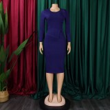 Plus Size Long Sleeve Solid Color Midi Dress GATE-356