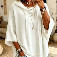 Plus Size Long Sleeve Knits Drawstring Hooded Sweatshirt GSXL-GCY-1523