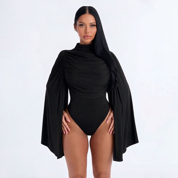 Solid Color Long Sleeve Ruched Bodysuit GSZM-Q26BS280
