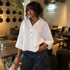 Solid Color Lapel Loose Shirt GCNE-73168
