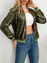 Color Block Sequin Long Sleeve Coat GYLY-10291