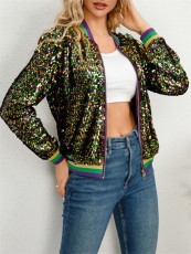 Color Block Sequin Long Sleeve Coat GYLY-10291