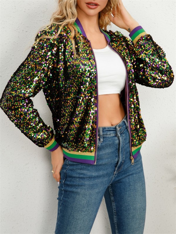 Color Block Sequin Long Sleeve Coat GYLY-10291