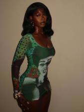 Mesh Printed Long Sleeve Mini Dress GNJF-1979