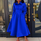 Plus Size Long Sleeve Solid Color Midi Dress(With Belt) GATE-532