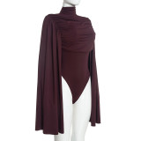 Solid Color Long Sleeve Ruched Bodysuit GSZM-Q26BS280