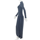 Solid Color Long Sleeve Ruched Maxi Dress GJYO-JD302895