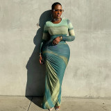 Printed Ruched Long Sleeve Maxi Dress GJYO-JD302978