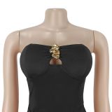 Solid Color Off Shoulder Tube Top Jumpsuit BY-7882