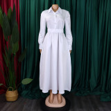 Plus Size Long Sleeve Solid Color Midi Dress(With Belt) GATE-532