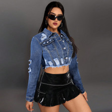 Fashion Holes Long Sleeve Denim Short Coat GDAM-218753