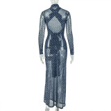 Polka Dot Printed Long Sleeve Maxi Dress GJYO-JD303859
