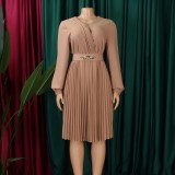 Plus Size V Neck Solid Color Midi Dress GATE-497