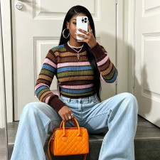 Contrast Color Stripe Long Sleeve Knits Top MXBF-Q26TP149