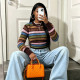 Contrast Color Stripe Long Sleeve Knits Top MXBF-Q26TP149