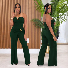 Solid Color Off Shoulder Tube Top Jumpsuit BY-7882